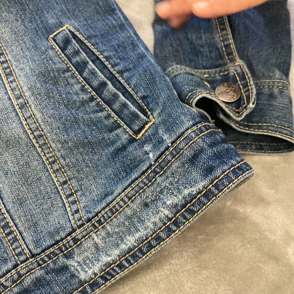 Est 1989 Place Blue Stone Washed Distressed Jean Denim Button Up Jacket L 10/12 - Picture 3 of 10
